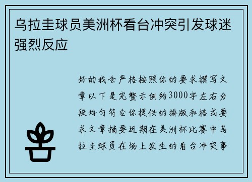 乌拉圭球员美洲杯看台冲突引发球迷强烈反应