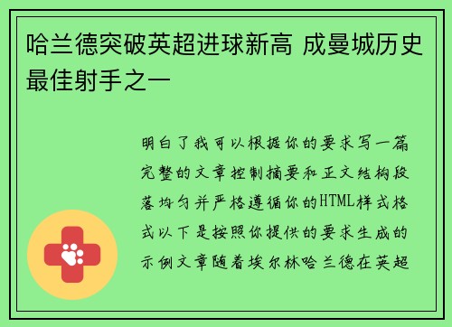 哈兰德突破英超进球新高 成曼城历史最佳射手之一